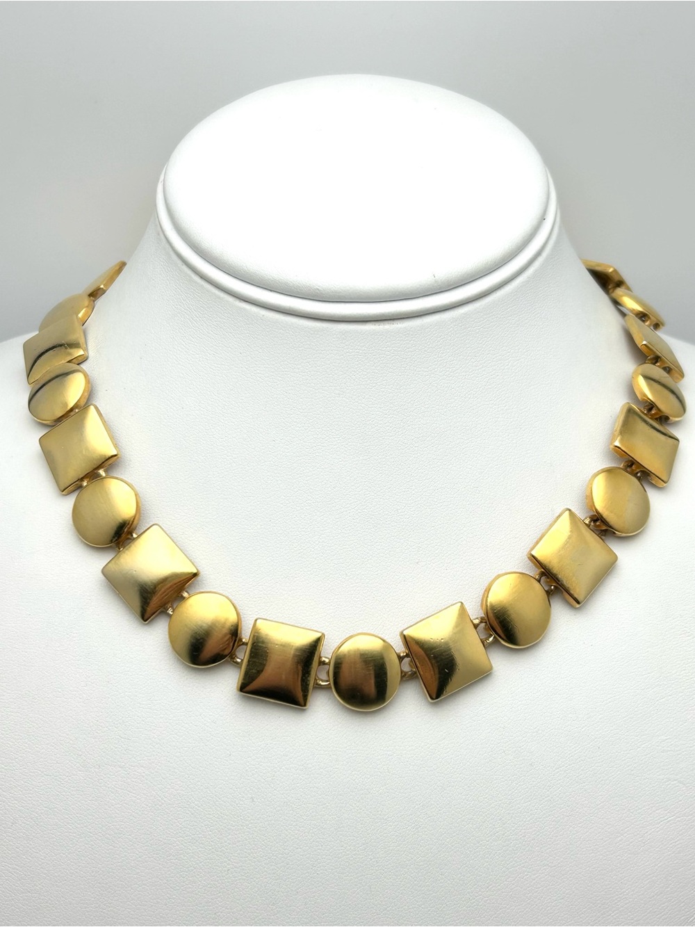 Anne Klein Vintage Brushed Gold Square Circle Link Necklace - Picture 2 of 6